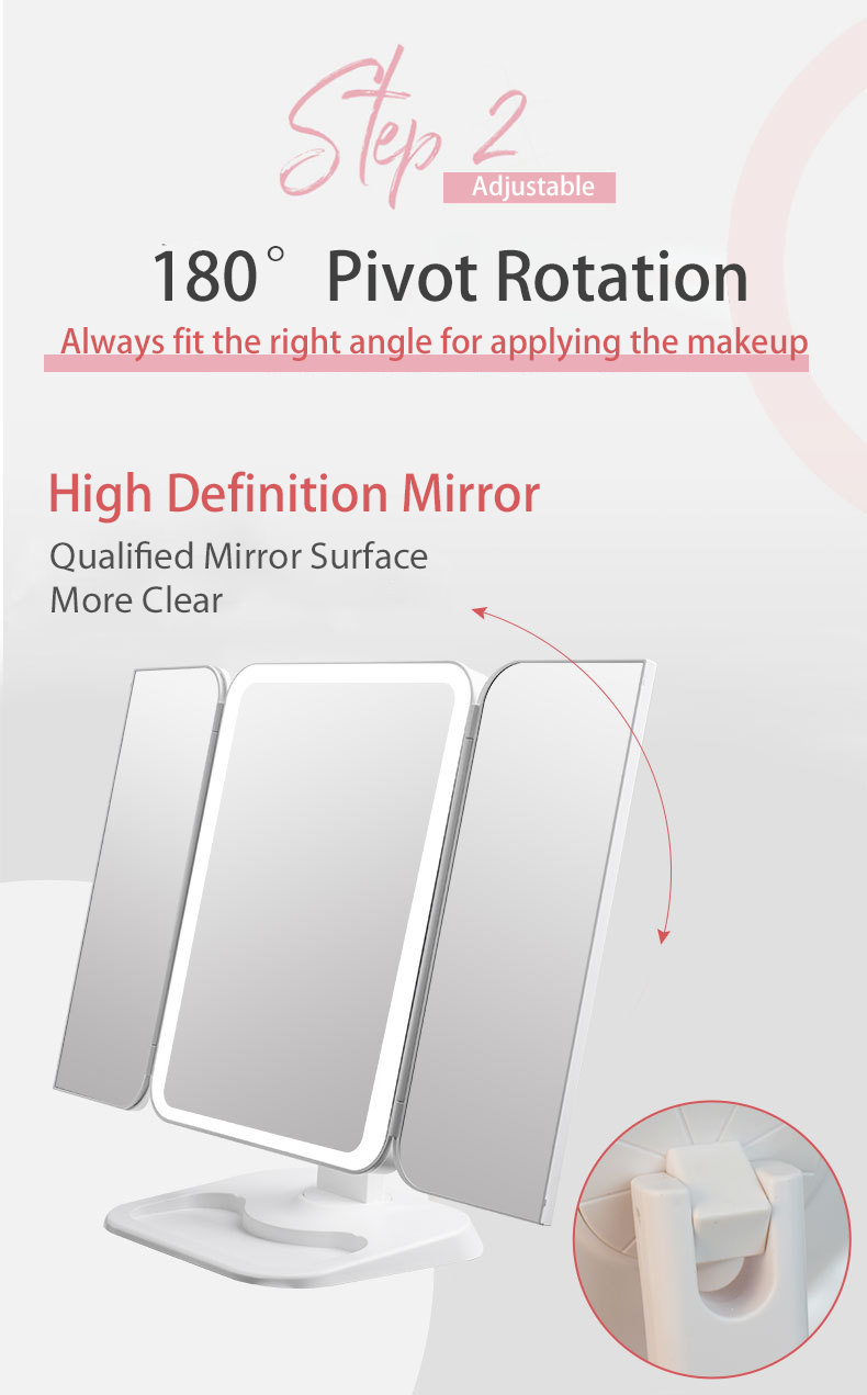 Trifold Makeup Mirror With LED Light Beauty