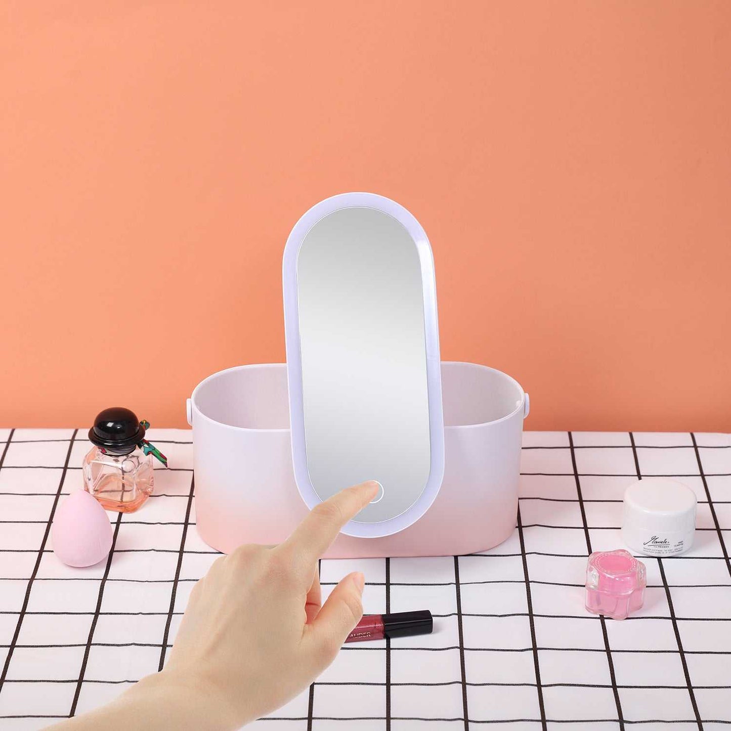 Travel Makeup Organiser Carrying Box With Mirror LED Beauty