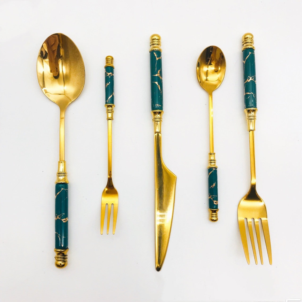 5 Piece - Stainless Steel Tableware With Ceramic Handle