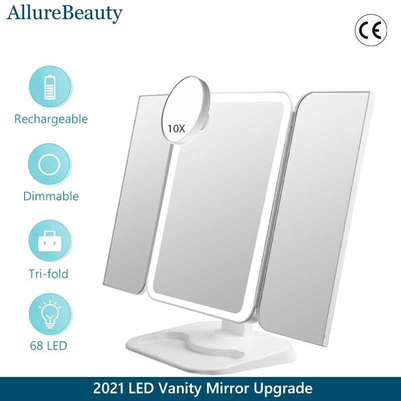 Trifold Makeup Mirror With LED Light Beauty