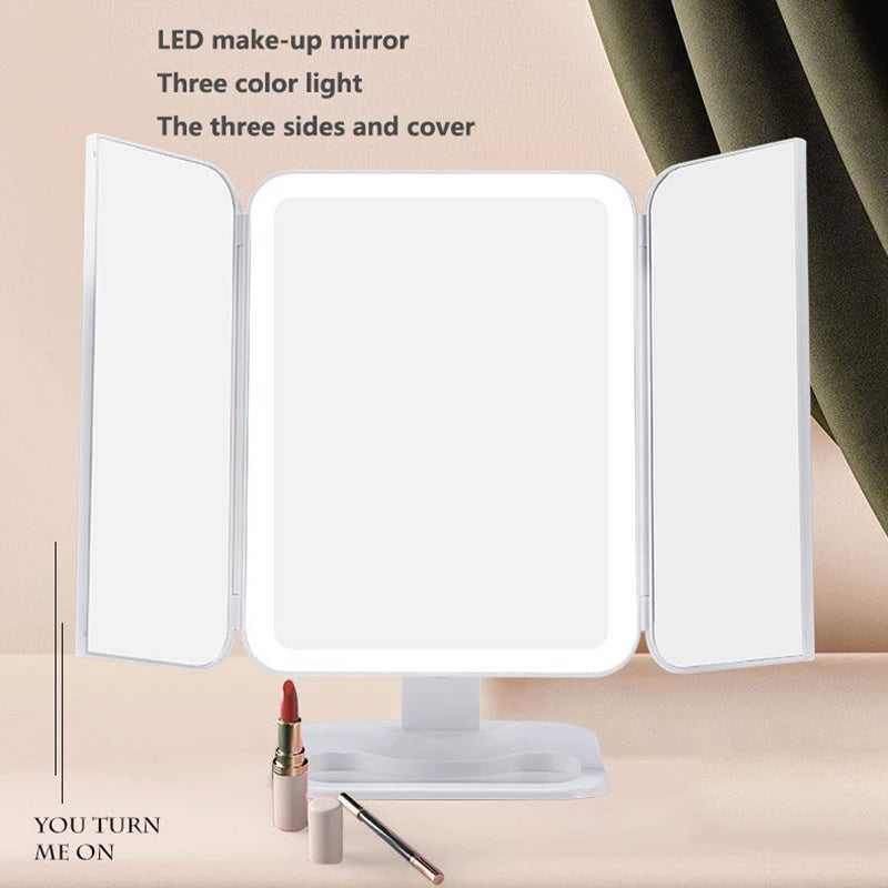 Trifold Makeup Mirror With LED Light Beauty