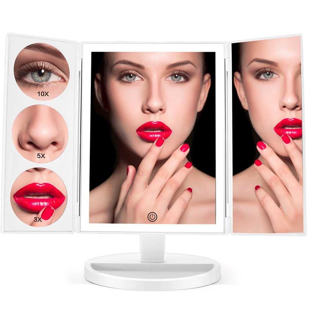Trifold Makeup Mirror With LED Light Beauty