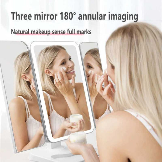Trifold Makeup Mirror With LED Light Beauty
