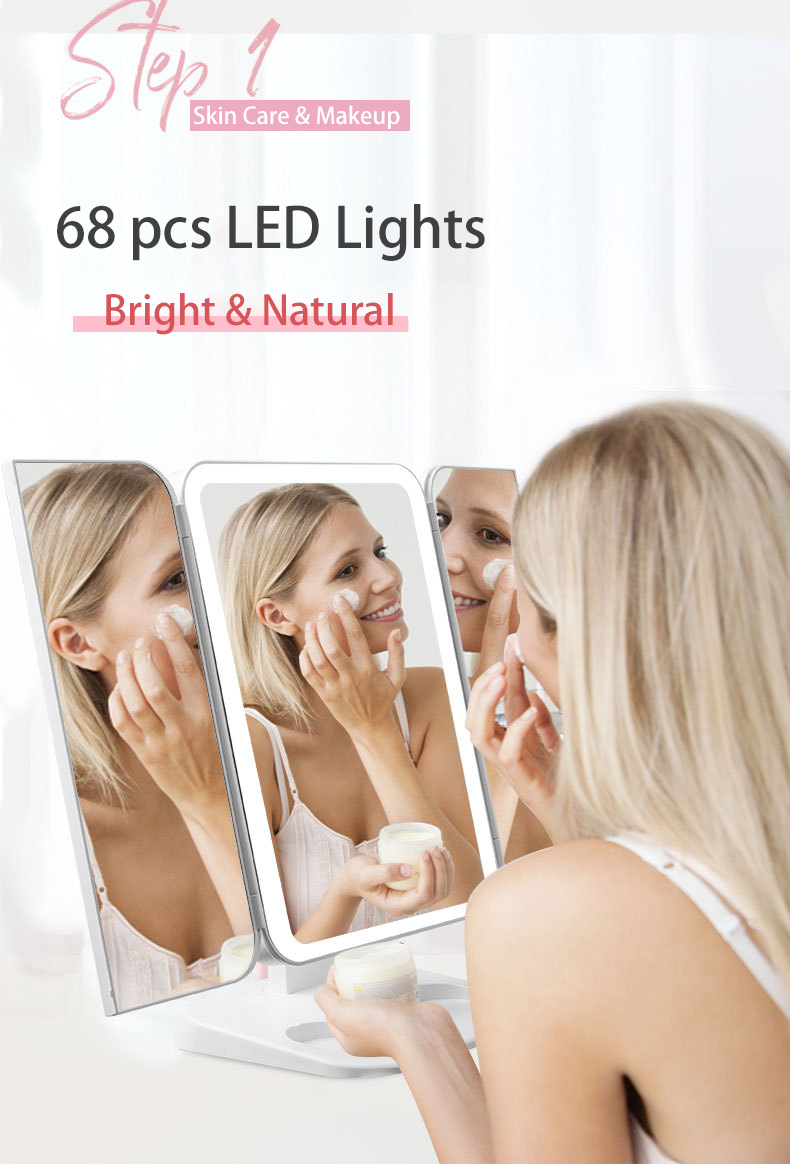 Trifold Makeup Mirror With LED Light Beauty