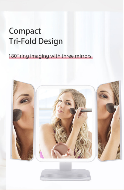 Trifold Makeup Mirror With LED Light Beauty