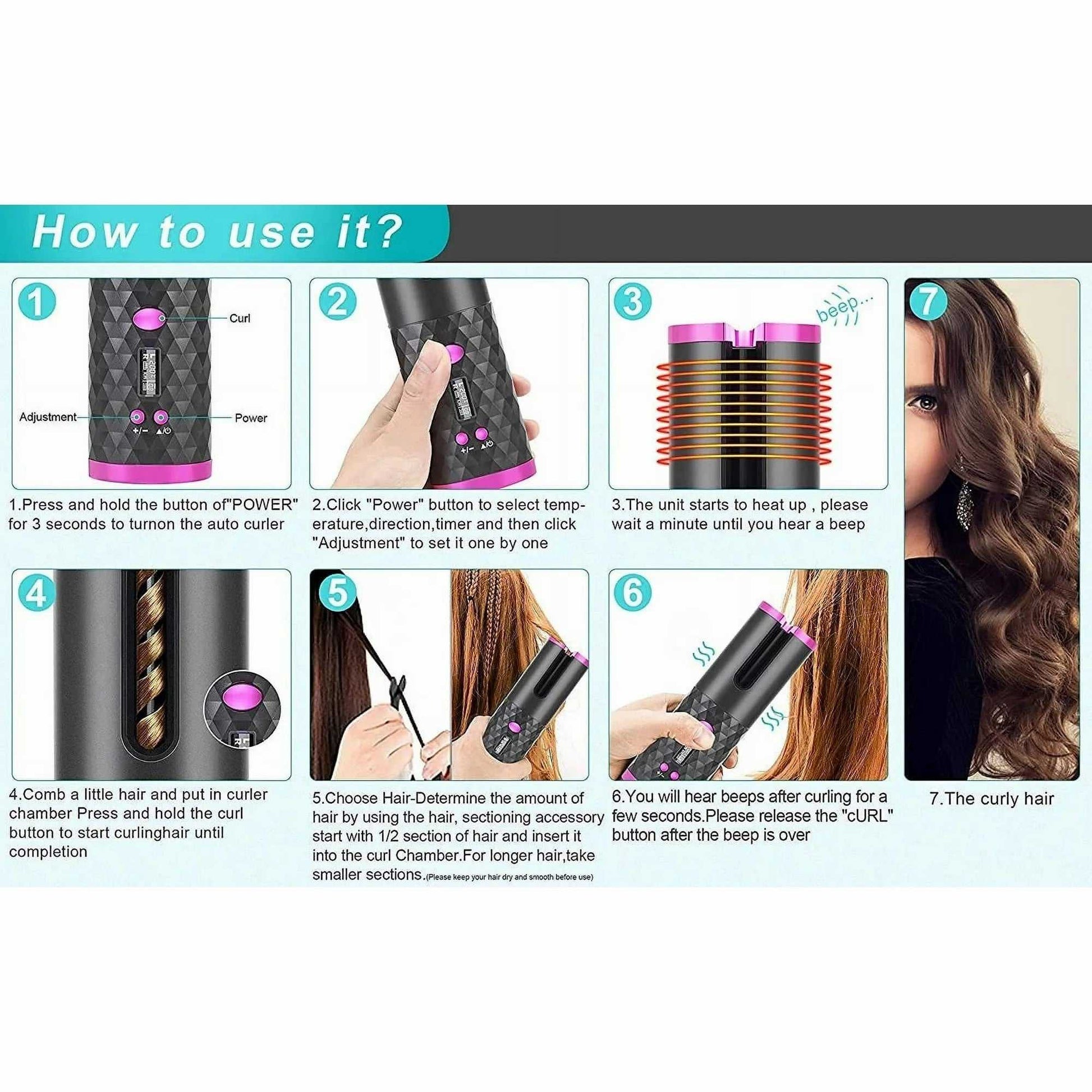 Rechargeable Ceramic Spin Curling Iron Beauty